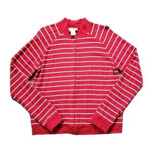 Vintage Talbots Women's Full Zip Striped Sweatshirt Mock-Neck Red/White Large